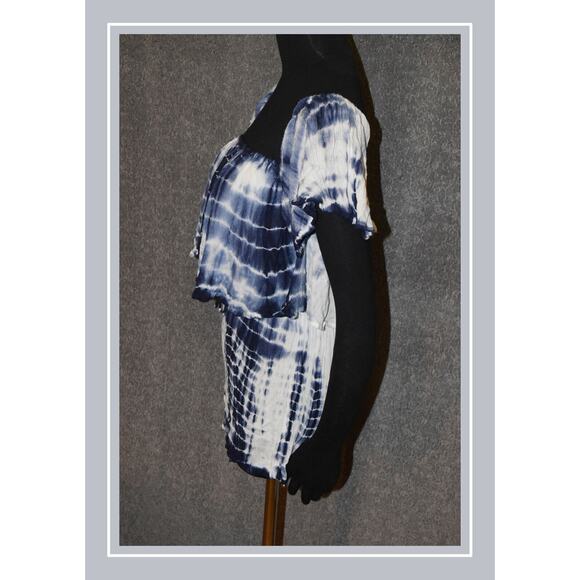 18 Centimeters Blue Tie Dyed Broomstick Cap Flutter Sleeve Romper Jumpsuit SZ M - Picture 3 of 8